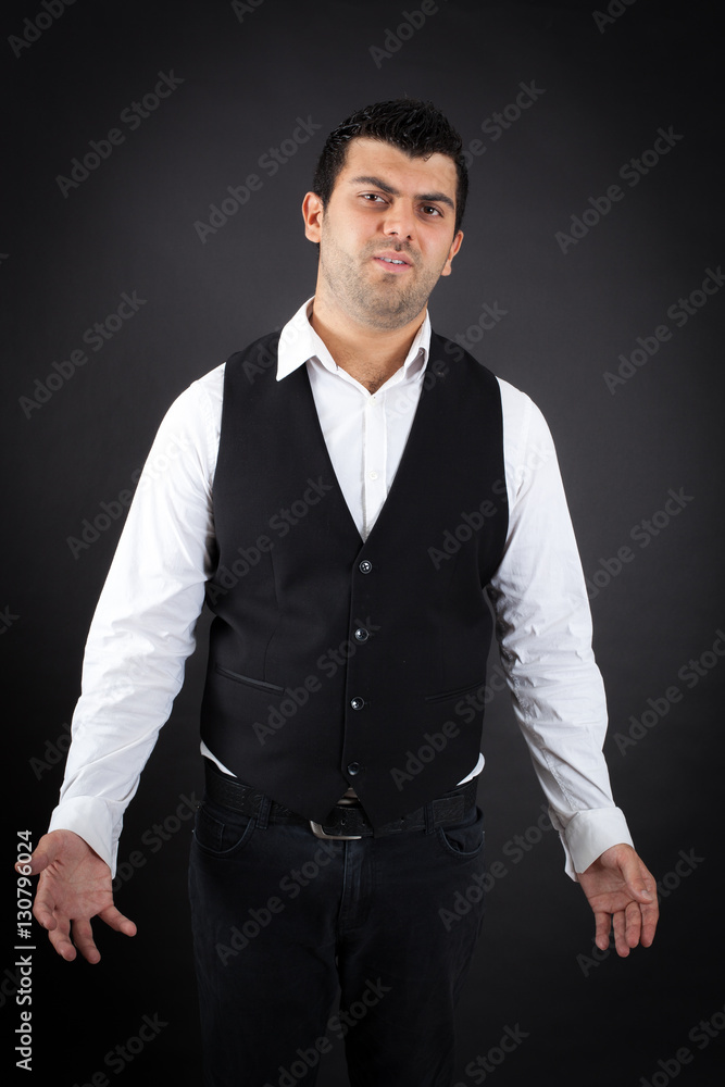 Fototapeta premium Handsome man doing different expressions in different sets of clothes: surprise