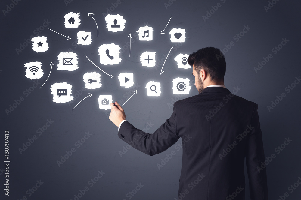 Businessman with white applications Businessman with white applications