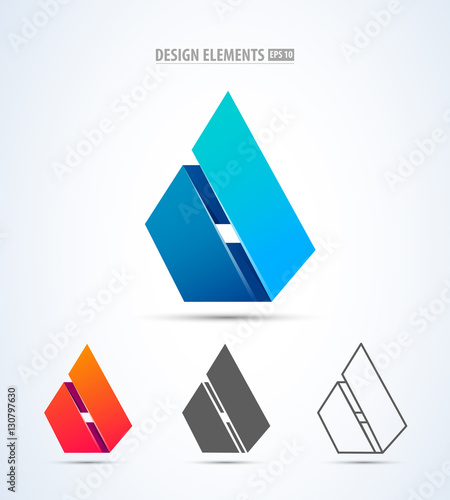 Vector abstract 3d drop logo design elements. Origami. Corporate identity. Design elements for corporate identity, cosmetics sign, app icon. Material design