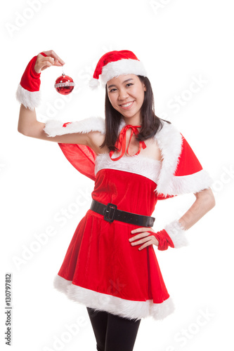Asian Christmas Santa Claus girl with bauble ball.