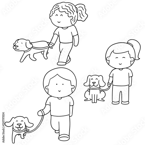vector set of people and dog