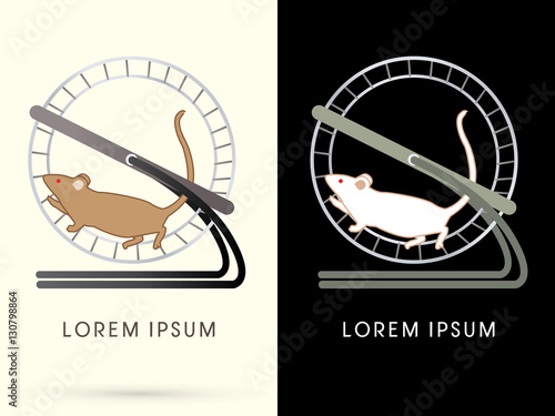 Rat running in a hamster wheel graphic vector.