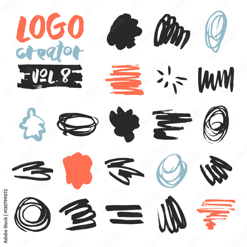 Set of 21 unique ink sketched shapes Stock Vector Adobe Stock