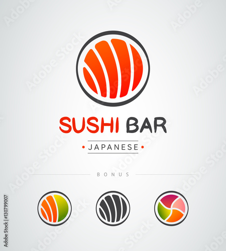 Vector logo design elements set. Sushi, restaurant, Japanese food logotype
