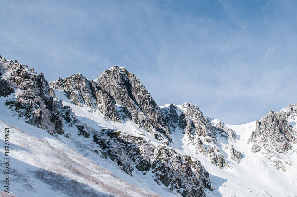 Komagatake mountain with snow in winter season.Japan Komagatake mountain with snow in winter season.Japan