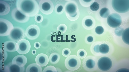 Biology background. Abstract vector cells illustration. Microscope view. Horizontal banner