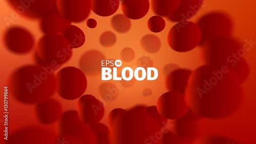 Abstract vector blood background . Science illustration. Microscope view. Cells stream
