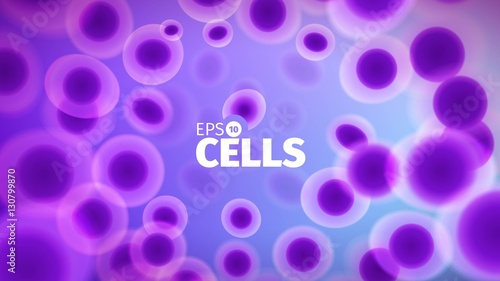 Biology background. Abstract vector cells illustration. Microscope view. Horizontal banner
