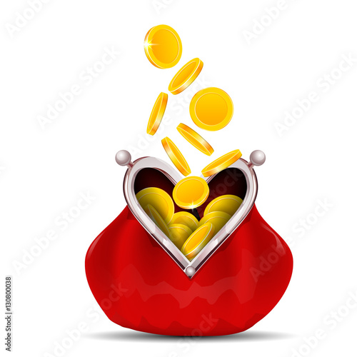 gold coin money dropping in open purse