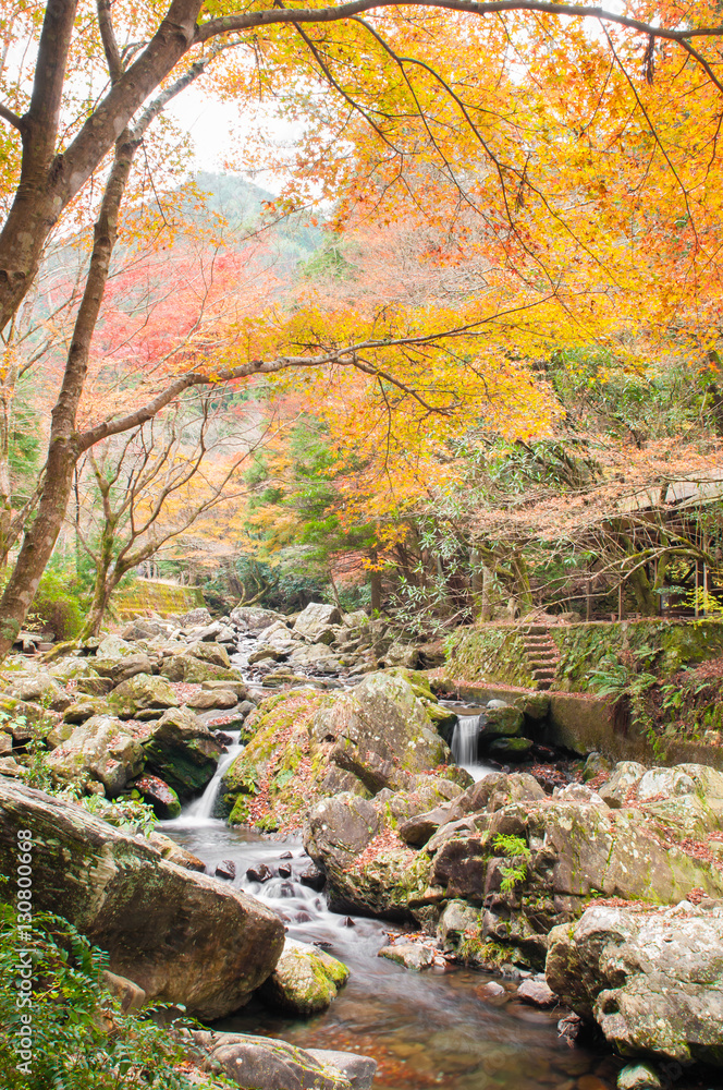 Waterfall at Kuragashi valley in Autumm season.Japan Waterfall at Kuragashi valley in Autumm season.Japan