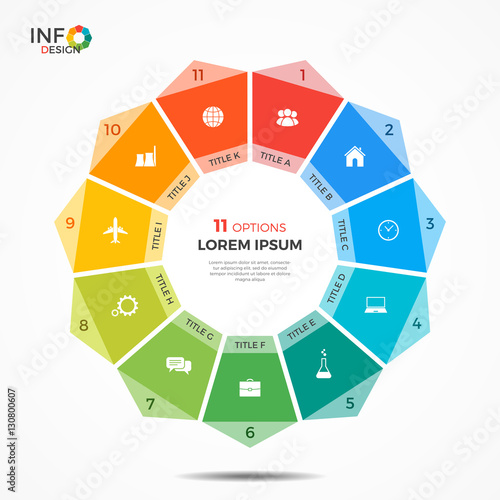 Infographic template with 11 options circle chart