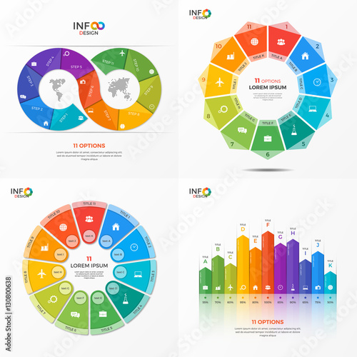 Set of vector infographic 11 options templates