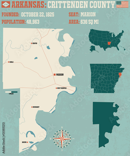 Large and detailed map of Crittenden County in Arkansas photo