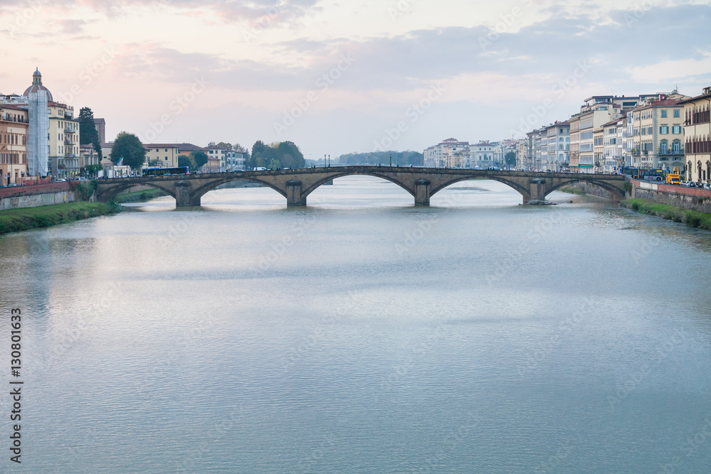 view ponte alla carraia on Arno River in twilight