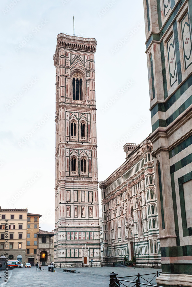 Giotto's Campanile on piazza del Duomo in morning