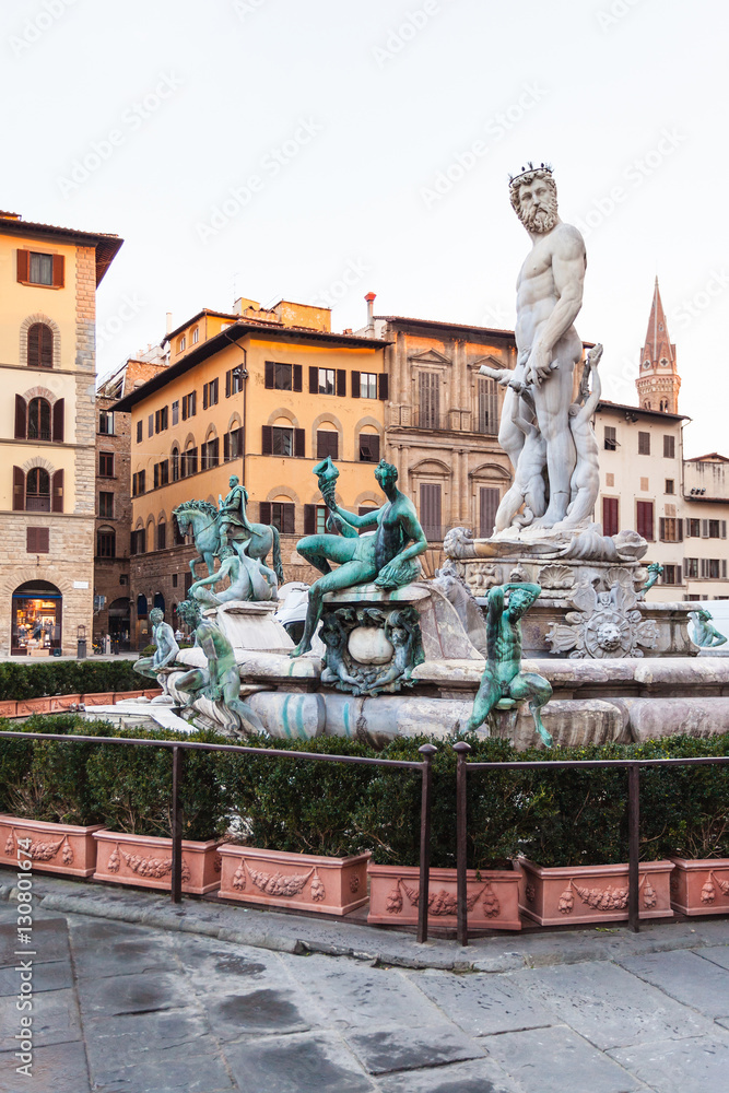Fountain of Neptune on Piazza in morning