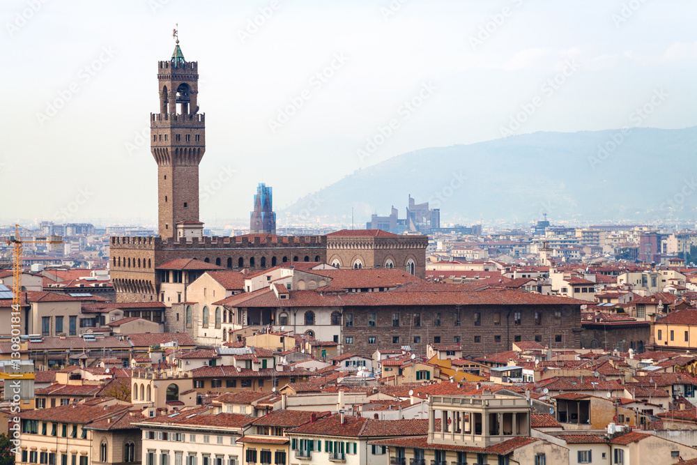 above view of Palazzo Vecchio in Florence city