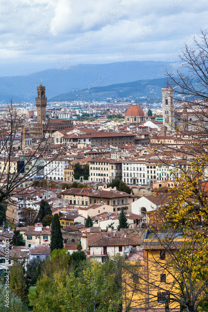 above view of Florence city in autumn day