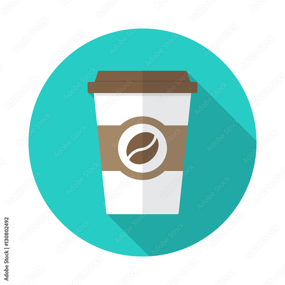Coffee cup icon with long shadow. Flat design style. Round icon. Coffee cup silhouette. Simple circle icon. Modern flat icon in stylish colors. Web site page and mobile app design vector element. Coffee cup icon with long shadow. Flat design style. Round icon. Coffee cup silhouette. Simple circle icon. Modern flat icon in stylish colors. Web site page and mobile app design vector element.