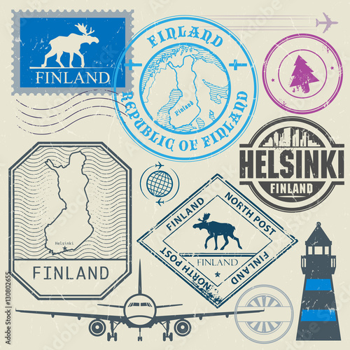 Travel stamps or symbols set, Finland, Helsinki theme