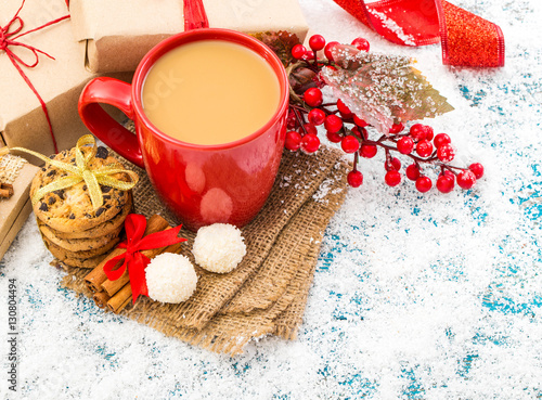 Christmas decoration hanging over wooden background