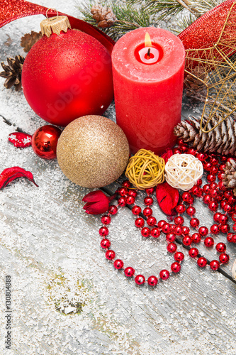 Christmas decoration hanging over wooden background