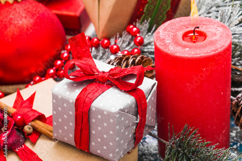 Christmas Decoration Over Wooden Background