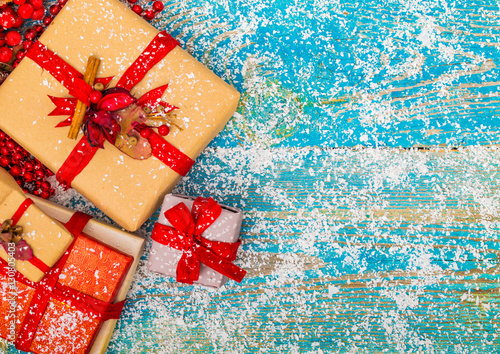 Christmas decoration hanging over wooden background