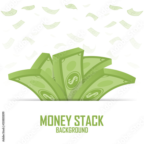Piles of money stack, cash dollar on white, vector illustration