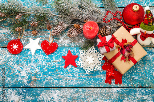 Christmas Decoration Over Wooden Background