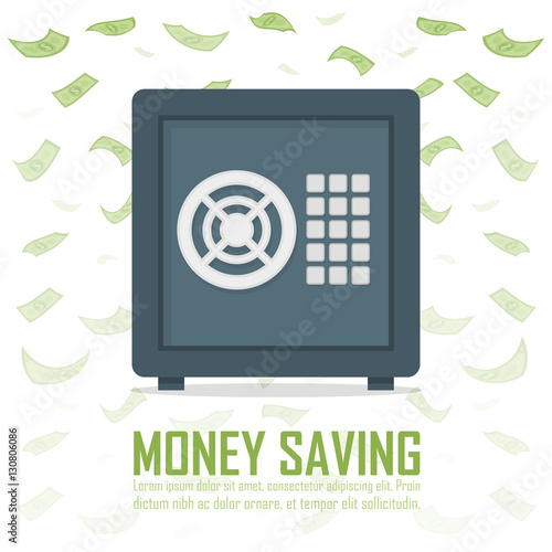 Metal bank safe vector icon in a flat style. Closed safe on a money background