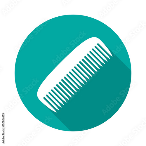 Comb icon with long shadow. Flat design style. Round icon. Comb silhouette. Simple circle icon. Modern flat icon in stylish colors. Web site page and mobile app design vector element.