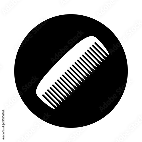Comb icon. Black icon isolated on white background. Round icon. Comb silhouette. Simple circle icon. Web site page and mobile app design vector element.