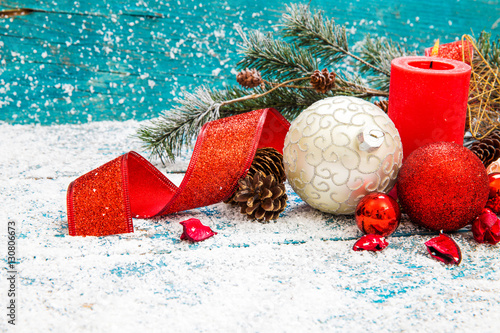 Christmas Decoration Over Wooden Background