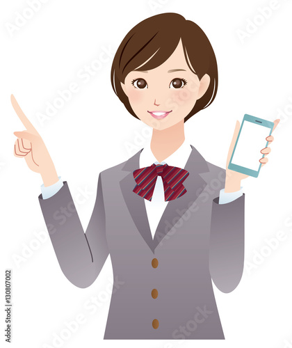 女子高生 スマホ 指差しポーズ Stock イラスト Adobe Stock