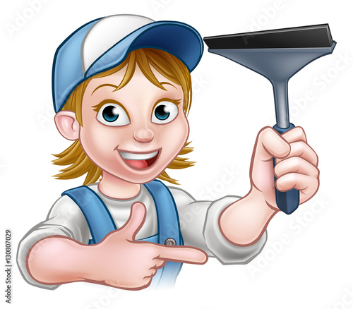 Woman Window Cleaner Cartoon Character