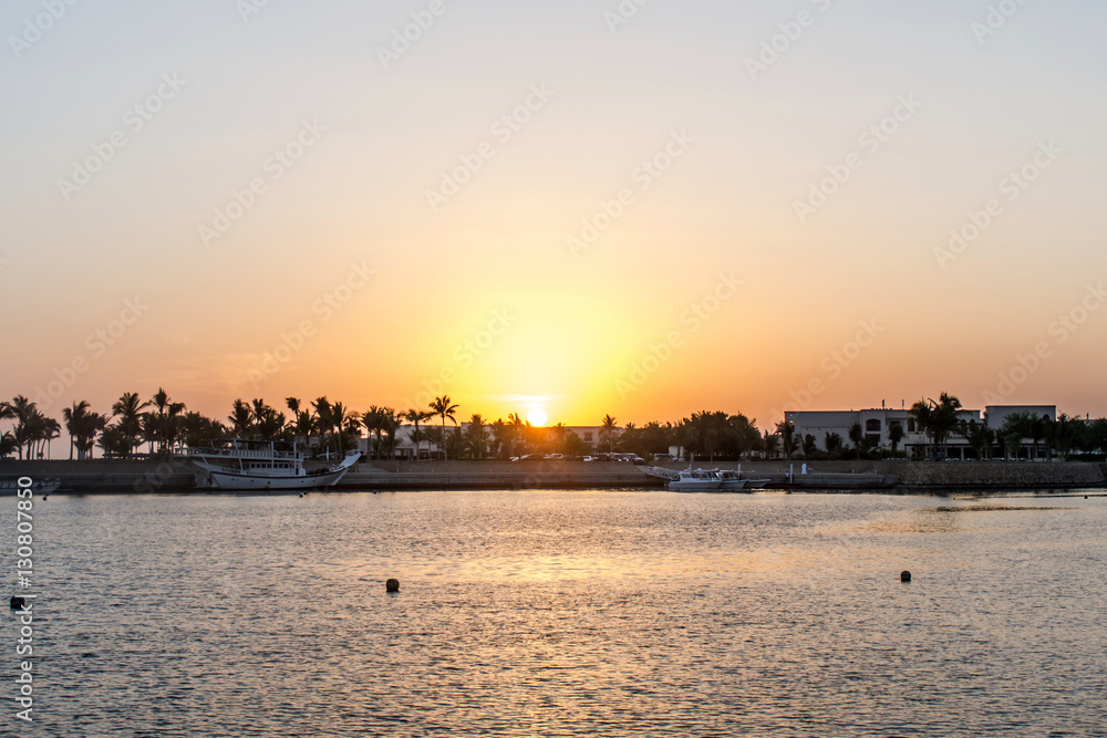 Amazing Sunset Sultanate Oman Souly Bay harbour and Hotels Oceanside 3