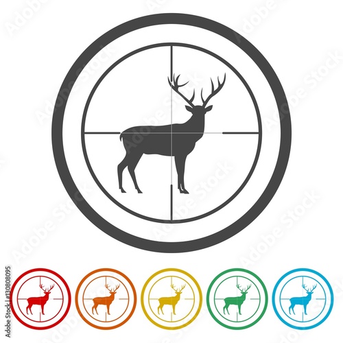 Hunting Season with Deer in gun sight icons set 