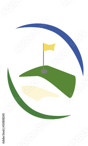 green golf field logo with yellow flag
