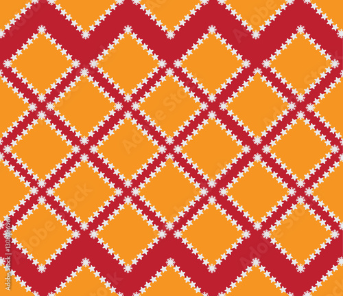 Orange-red ornamental border. The frame made of snowflakes and stars. Geometric pattern. Design textile, wrapping paper, frames for posters, banners, advertising projects 