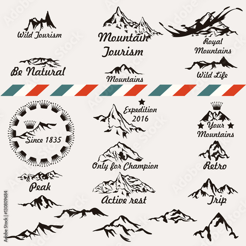 Set of retro vector mountain silhouettes for logotype and badges