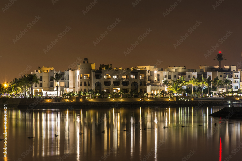 Amazing night lights Sultanate Oman Souly Bay harbour and Hotels Oceanside 7