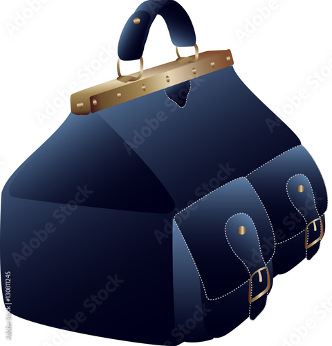 blue valise with two pockets