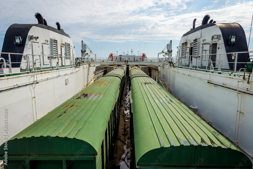 Naklejka premium Train on the cargo vessel