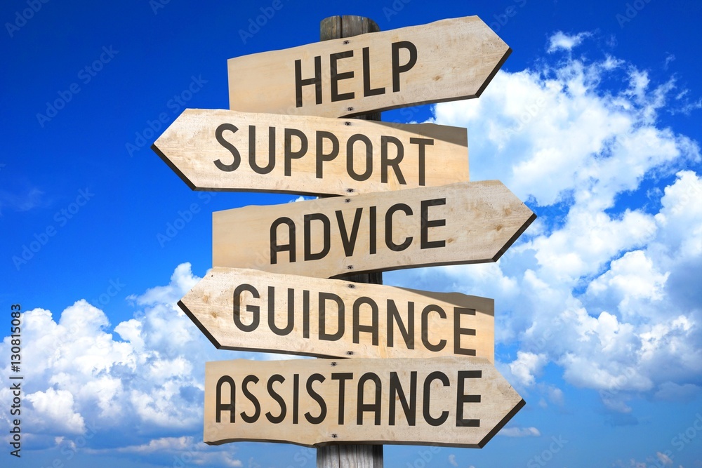 Signpost - customer support - "help", "support", "advice", "guidance", "assistance". - obrazy, fototapety, plakaty 