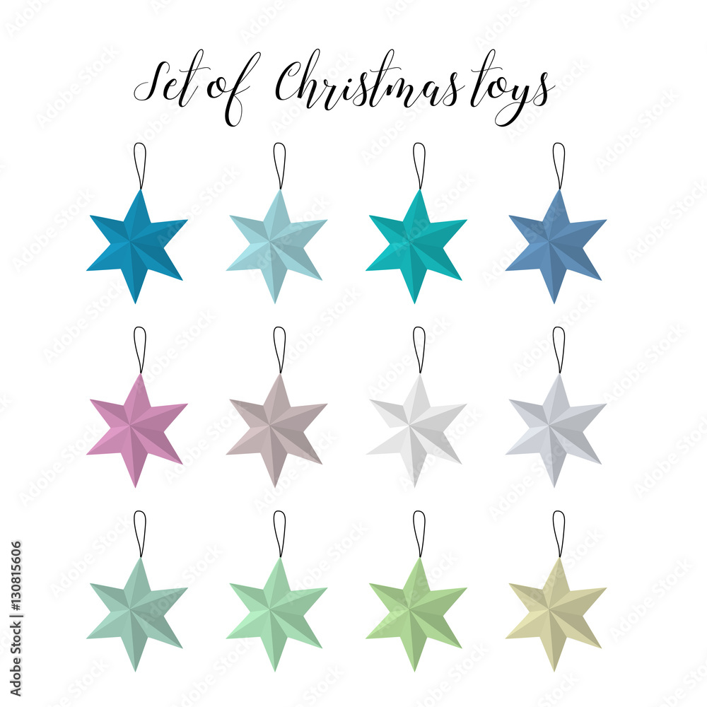 Obraz premium Set of Christmas toys in a Scandinavian style. Different colors.