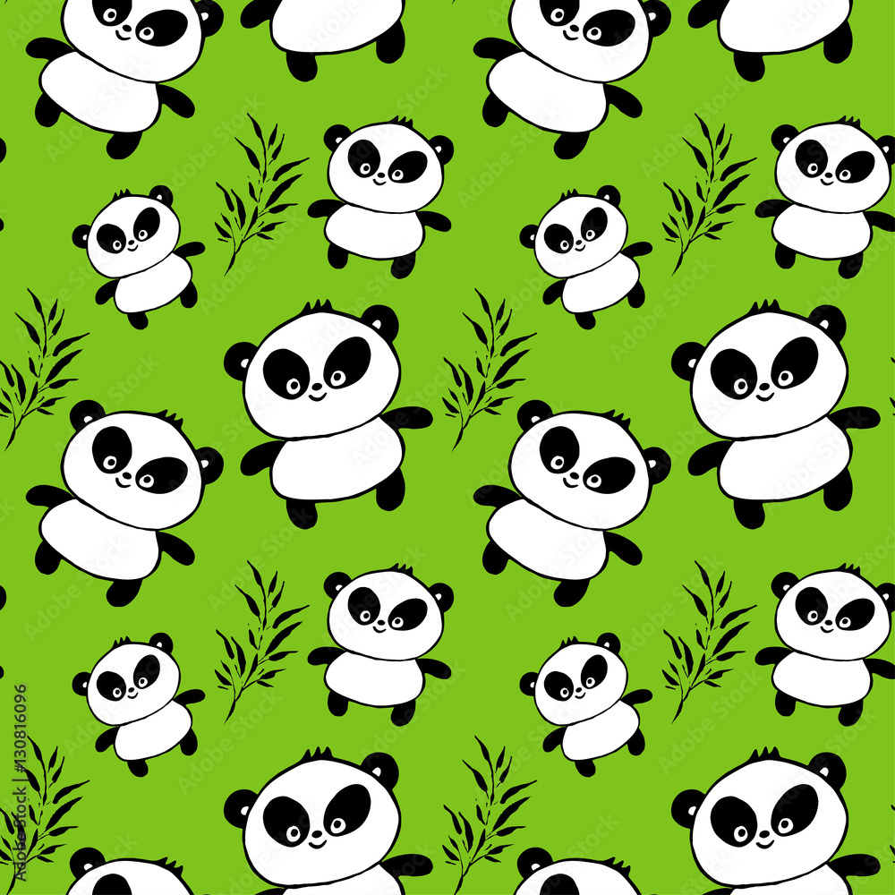 Naklejka premium Seamless decorative vector background with pandas. Print. Cloth design, wallpaper, packaging paper.