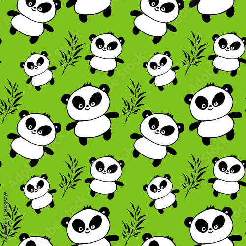 Seamless decorative vector background with pandas. Print. Cloth design, wallpaper, packaging paper.