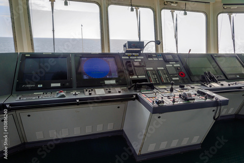 View from the captain's cabin on cargo vessel