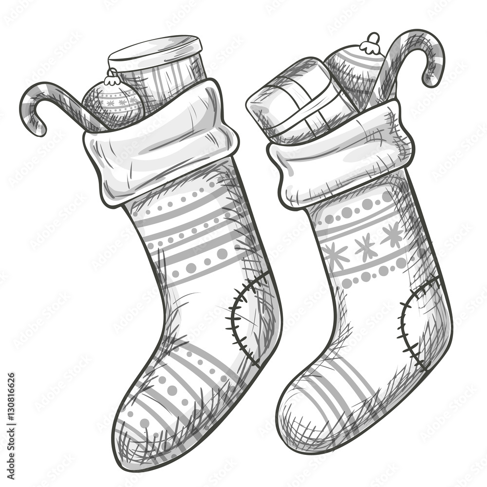 Vector hand drawn set of Christmas Socks. By Ann_Sketch | TheHungryJPEG